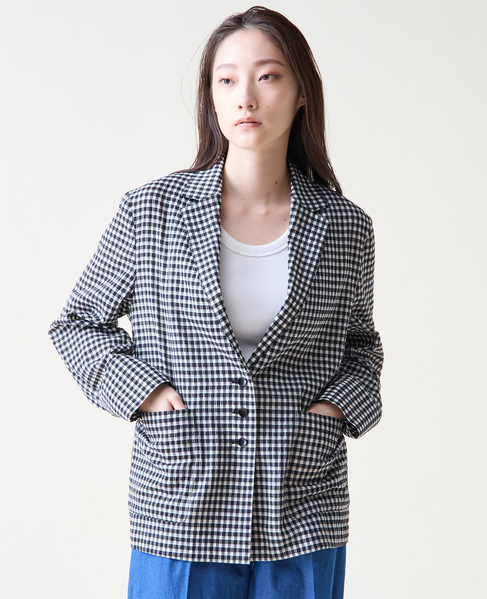 ギンガムチェックジャケットブラウス 詳細画像 ホワイト&times;ブラック 3