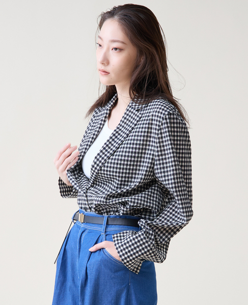 ギンガムチェックジャケットブラウス 詳細画像 ホワイト&times;ブラック 7