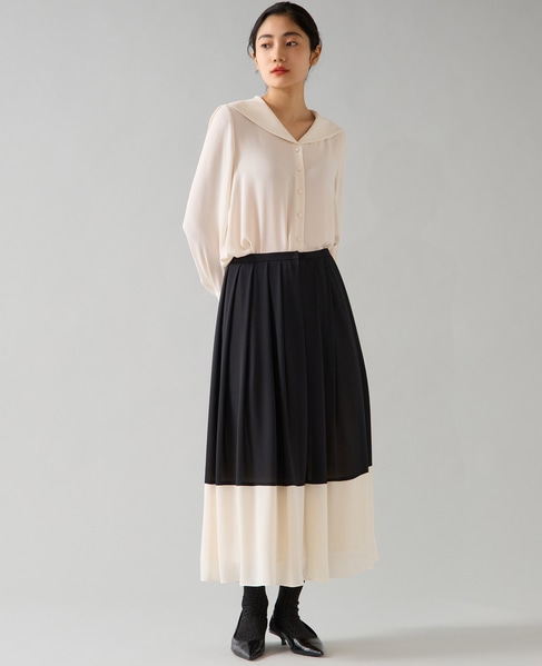 バイカラーギャザースカート 詳細画像 ブラック 2
