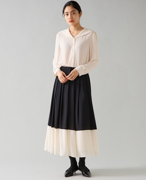 バイカラーギャザースカート 詳細画像 ブラック 3