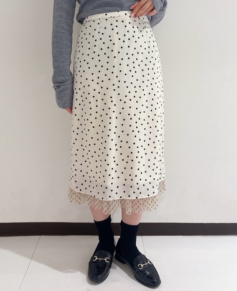 ドットプリントフリルスカート 詳細画像 ホワイト 1