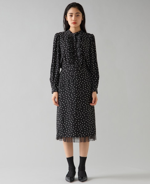 ドットプリントフリルスカート 詳細画像 ブラック 2