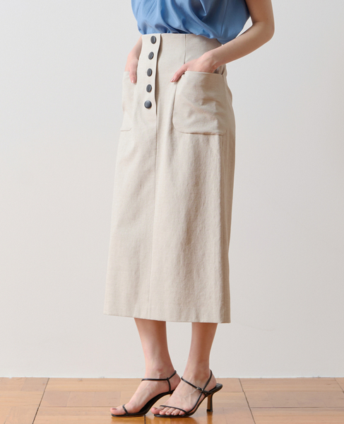 フロントボタンタイトスカート 詳細画像 ベージュ 1