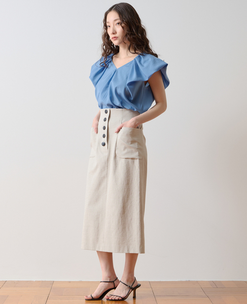 フロントボタンタイトスカート 詳細画像 ベージュ 2