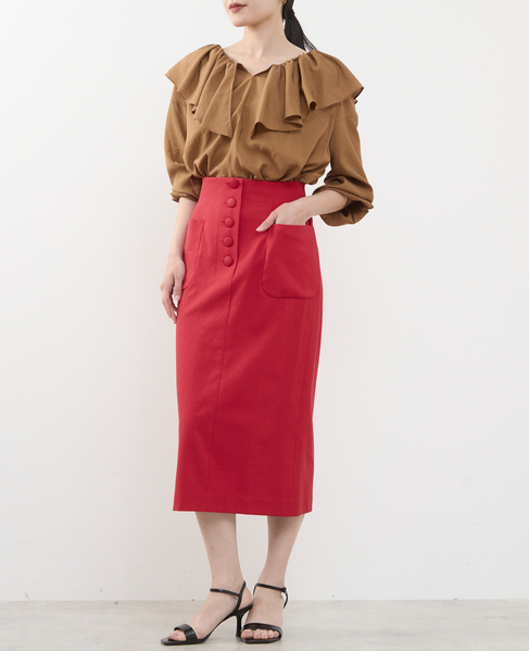 フロントボタンタイトスカート 詳細画像 レッド 5
