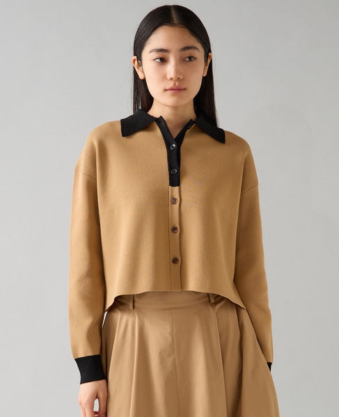 バイカラーポロニットカーディガン 詳細画像 ベージュ×ブラック 2