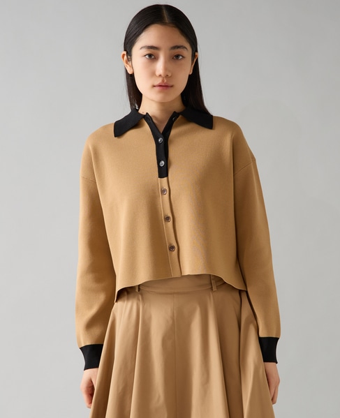 バイカラーポロニットカーディガン 詳細画像 ベージュ×ブラック 3