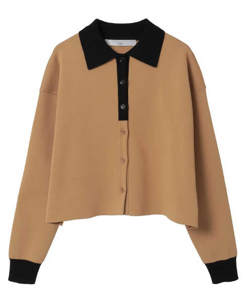 バイカラーポロニットカーディガン 詳細画像 ベージュ×ブラック 7