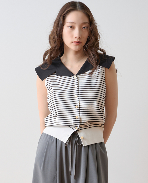 ビッグカラーニット 詳細画像 ホワイト&times;ブラック 1