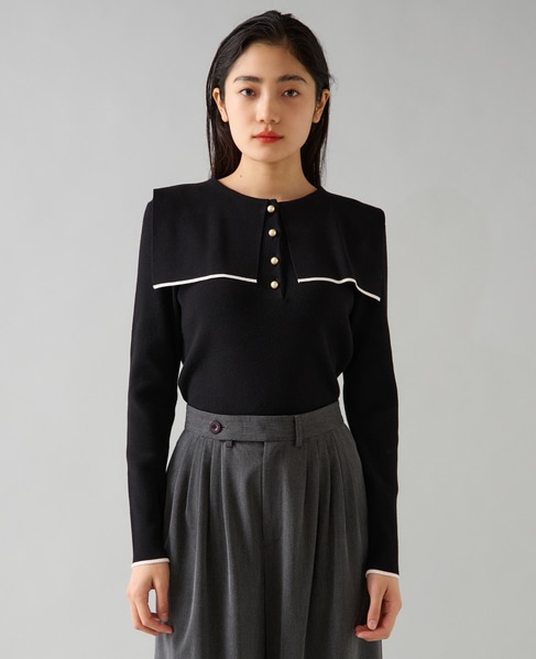 スクエアカラーリブニット 詳細画像 ブラック 1