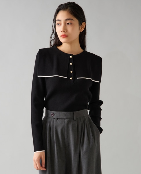 スクエアカラーリブニット 詳細画像 ブラック 2