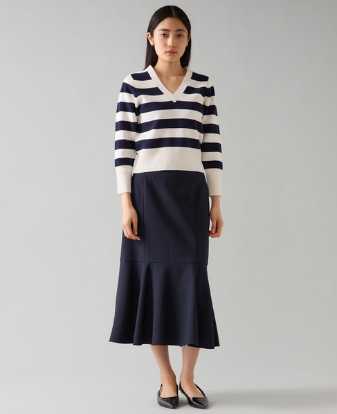 Vネックコンパクトニット 詳細画像 ホワイト×ネイビー 5