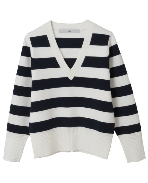Vネックコンパクトニット 詳細画像 ホワイト×ネイビー 8