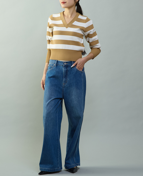 Vネックコンパクトニット 詳細画像 ベージュ×ホワイト 4