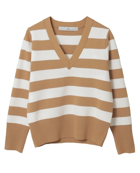Vネックコンパクトニット 詳細画像 ベージュ×ホワイト 5