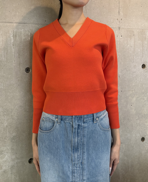 Vネックコンパクトニット 詳細画像 オレンジ 1