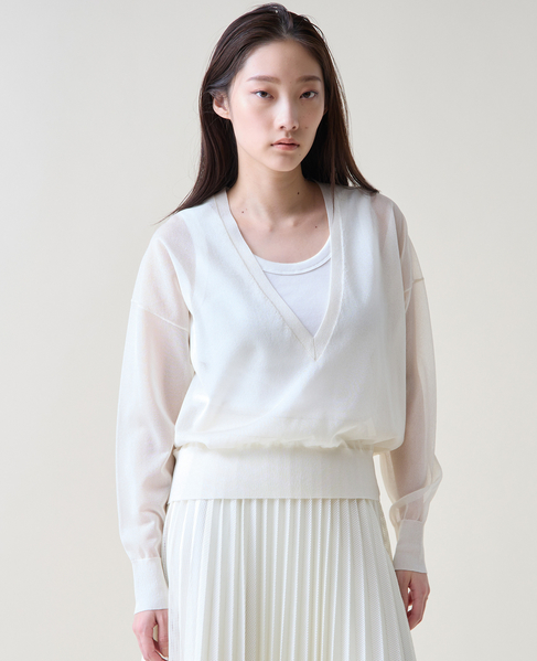 Vネックシアーニット 詳細画像 アイボリー 2