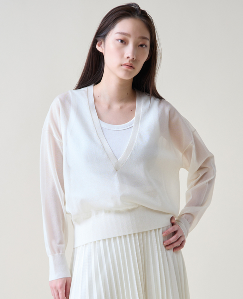 Vネックシアーニット 詳細画像 アイボリー 3