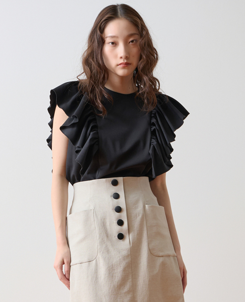 フリルスリーブトップス 詳細画像 ブラック 1
