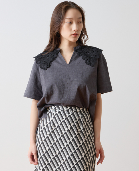 レースカラーTシャツ 詳細画像 チャコールグレー 4