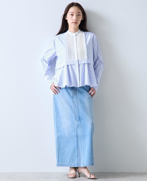 《別注》【MARILYN MOON/マリリンムーン】フロントフリルブラウス 詳細画像 ホワイト&times;ブルー 3