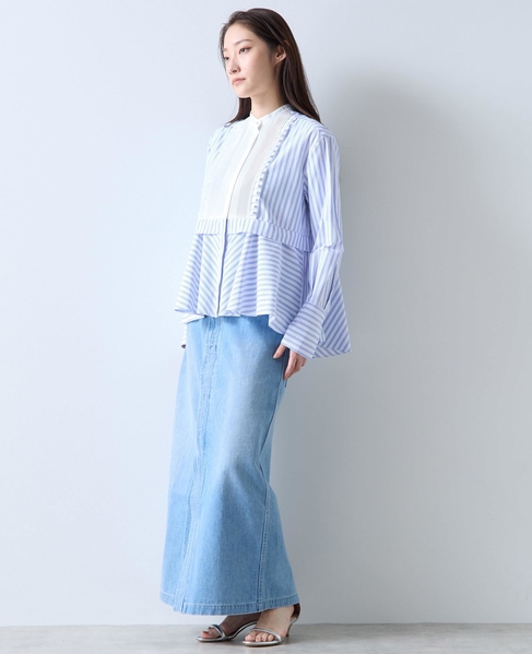 《別注》【MARILYN MOON/マリリンムーン】フロントフリルブラウス 詳細画像 ホワイト&times;ブルー 4