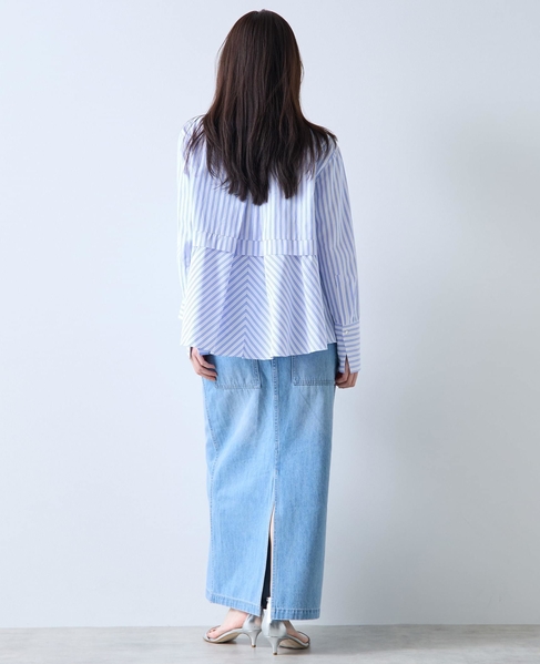 《別注》【MARILYN MOON/マリリンムーン】フロントフリルブラウス 詳細画像 ホワイト&times;ブルー 5