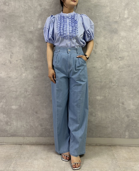 《別注カラーあり》【MARILYN MOON/マリリンムーン】フロントフリルブラウス（4262-160） 詳細画像 ホワイト×ブルー 2