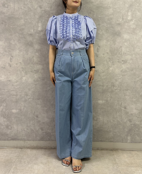 《別注カラーあり》【MARILYN MOON/マリリンムーン】フロントフリルブラウス（4262-160） 詳細画像 ホワイト×ブルー 3