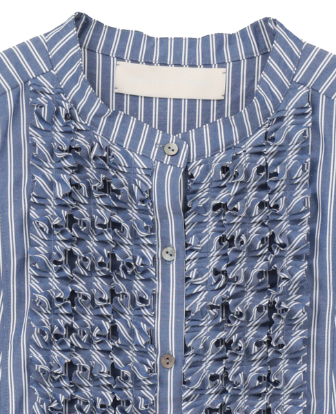 【MARILYN MOON/マリリンムーン】フロントフリルブラウス（4262-159） 詳細画像 ネイビー&times;ホワイト 3