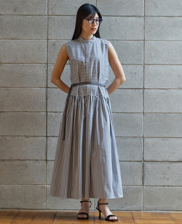 バンドカラーシャツノースリーブワンピース