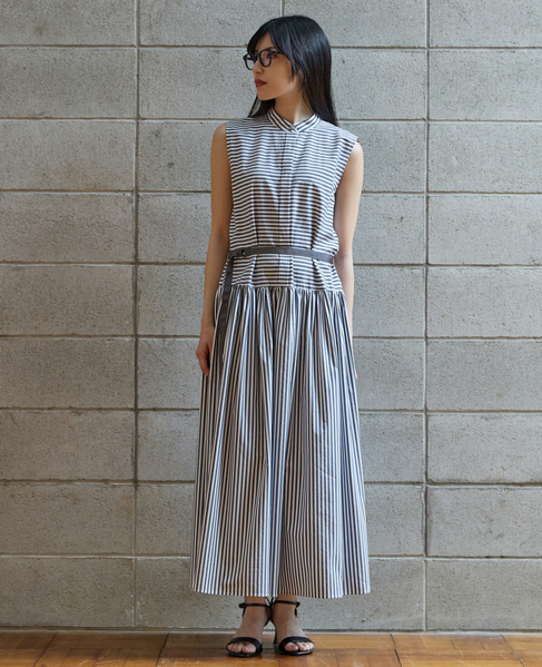 バンドカラーシャツノースリーブワンピース 詳細画像 ホワイト&times;ブラック 2