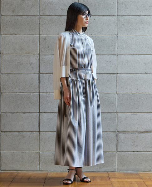 バンドカラーシャツノースリーブワンピース 詳細画像 ホワイト&times;ブラック 4