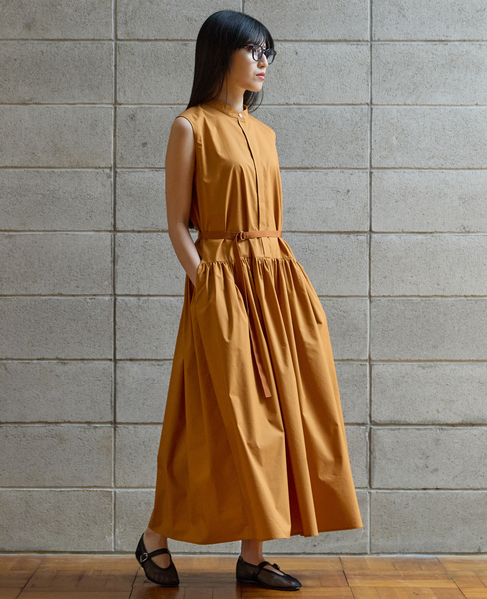 バンドカラーシャツノースリーブワンピース 詳細画像 オレンジ 1