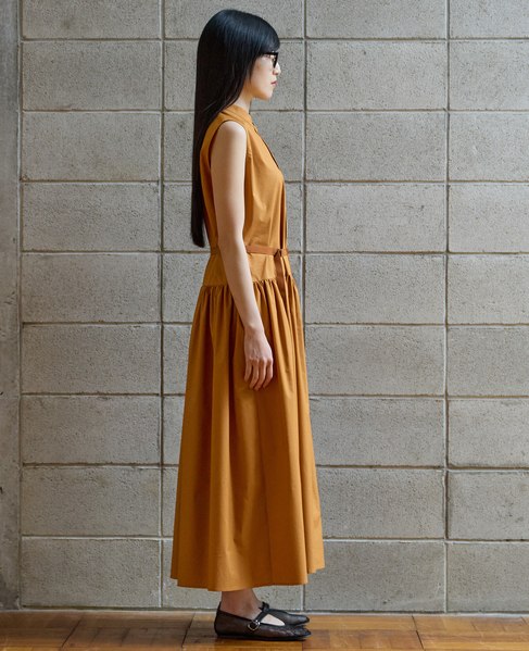 バンドカラーシャツノースリーブワンピース 詳細画像 オレンジ 3