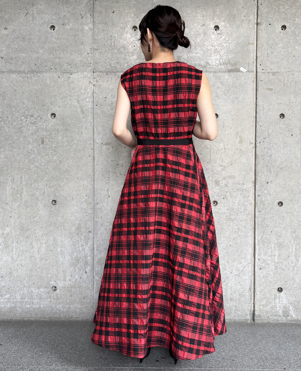 美品 FOXEY NEWYORK チェック ウエストリボン フレア ワンピース ノースリーブチェックフレアワンピース｜TIARA（ティアラ）｜商品詳細