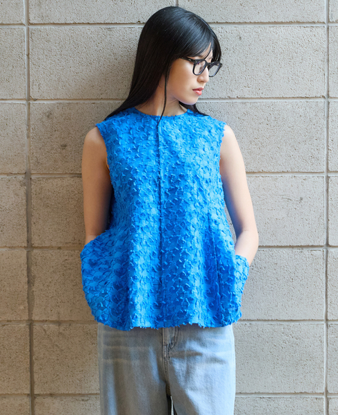 カットジャガードスリーブレスブラウス 詳細画像 ブルー 1