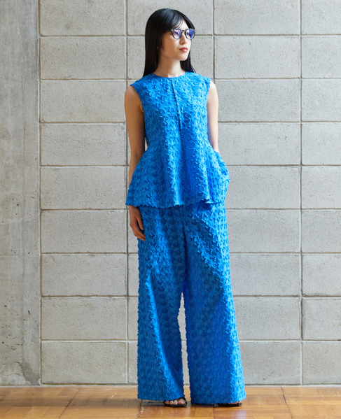 カットジャガードスリーブレスブラウス 詳細画像 ブルー 2