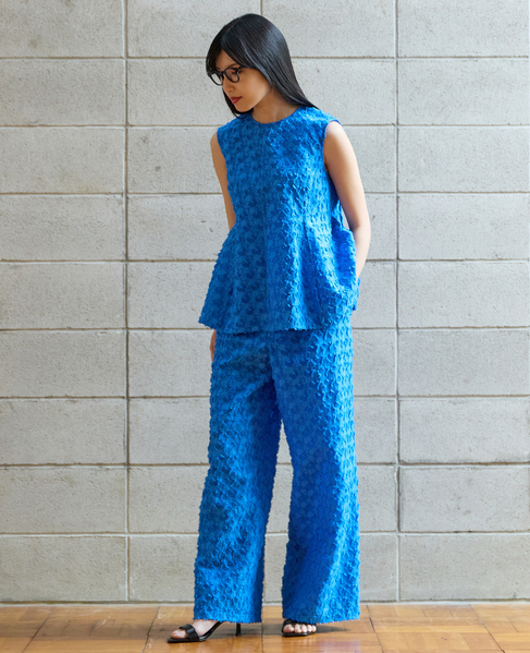 カットジャガードスリーブレスブラウス 詳細画像 ブルー 3