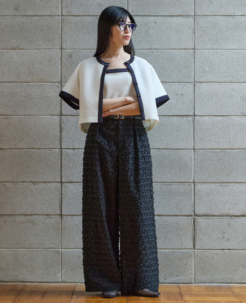 カットジャガードワイドパンツ 詳細画像 ブラック 2