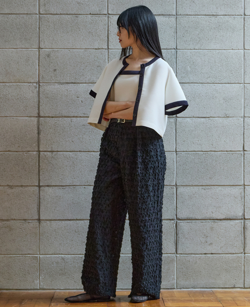 カットジャガードワイドパンツ 詳細画像 ブラック 3