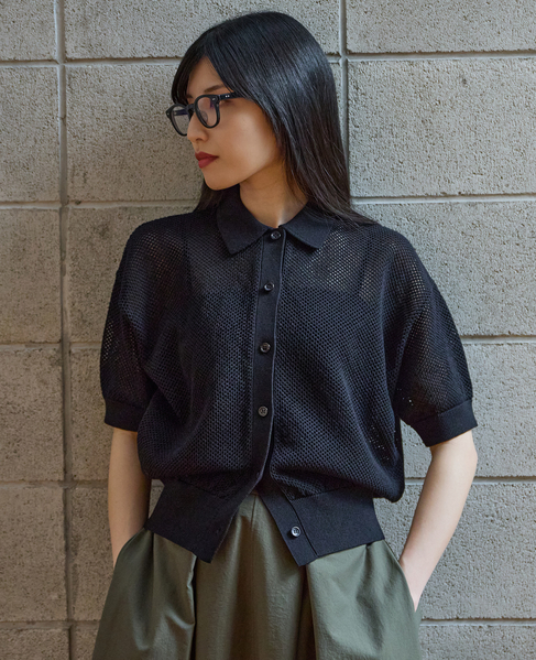 ポロ衿メッシュニット 詳細画像 ブラック 1