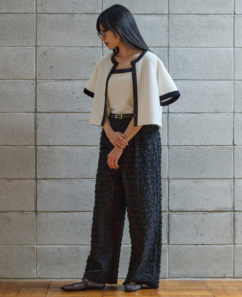 バイカラーカーディガン 詳細画像 ホワイト×ブラック 2