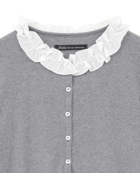 【Bilitis dix-sept ans/ビリティス・ディセッタン】Frill Collar Cardigan 詳細画像 グレー 3