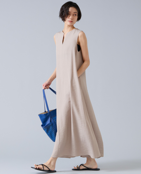 後ろあきノースリーブマキシワンピース 詳細画像 ベージュ 2