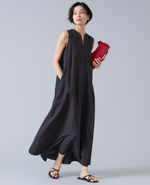 後ろあきノースリーブマキシワンピース 詳細画像 ブラック 1