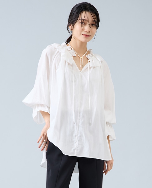 フリルネックブラウス 詳細画像 ホワイト 1
