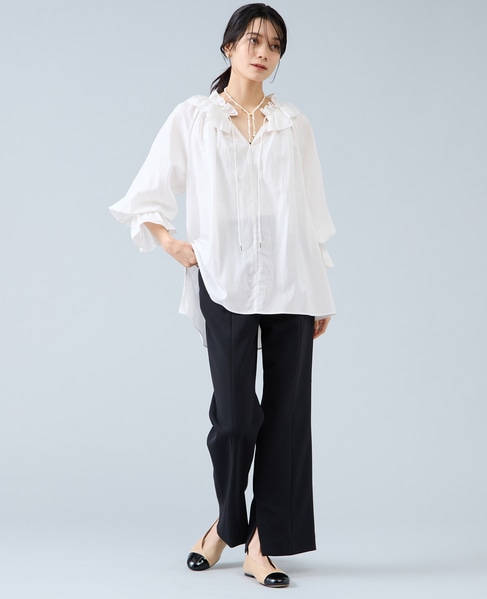 フリルネックブラウス 詳細画像 ホワイト 4