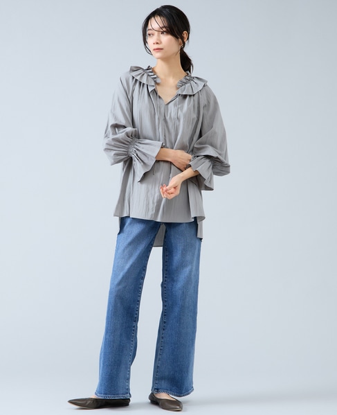 フリルネックブラウス 詳細画像 セージ 2