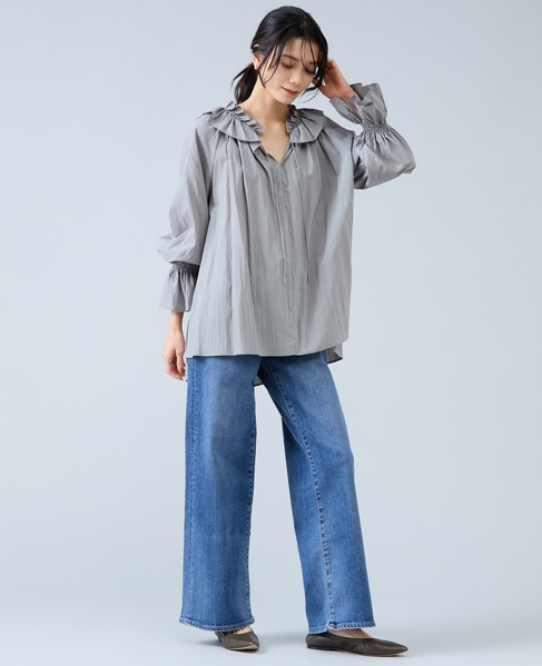 フリルネックブラウス 詳細画像 セージ 4